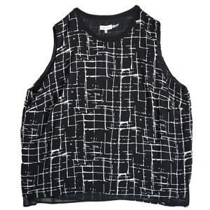 Calvin Klein Tank Top Womens 3X Black White Grid Modern Sheer Career Blouse